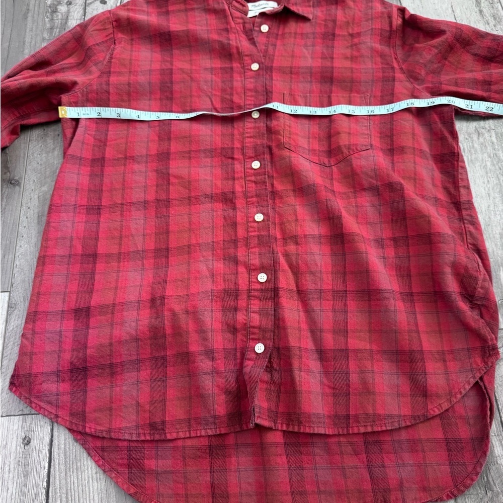 Madewell Oversized Ex-Boyfriend Button Down Red Shirt Chenille Yarn Plaid XS - Picture 4 of 7